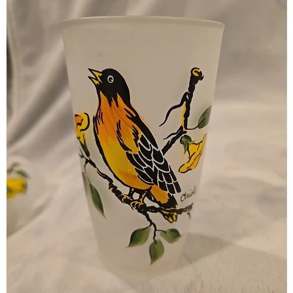 Set 7 MCM Vintage‎ Different Birds Frosted Drinking Glasses 5.5" bluebird… - Picture 5 of 8